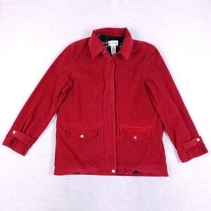 Villager Liz Claiborne Jacket M Red Corduroy Plaid Lined Barn Chore Coat Utility